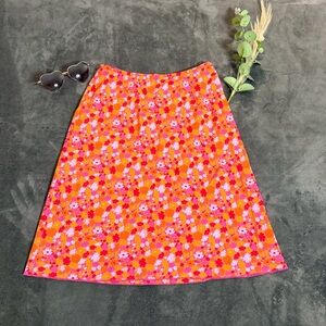 Express Y2K Orange and Pink Floral A‑Line Skirt Sz 1/2